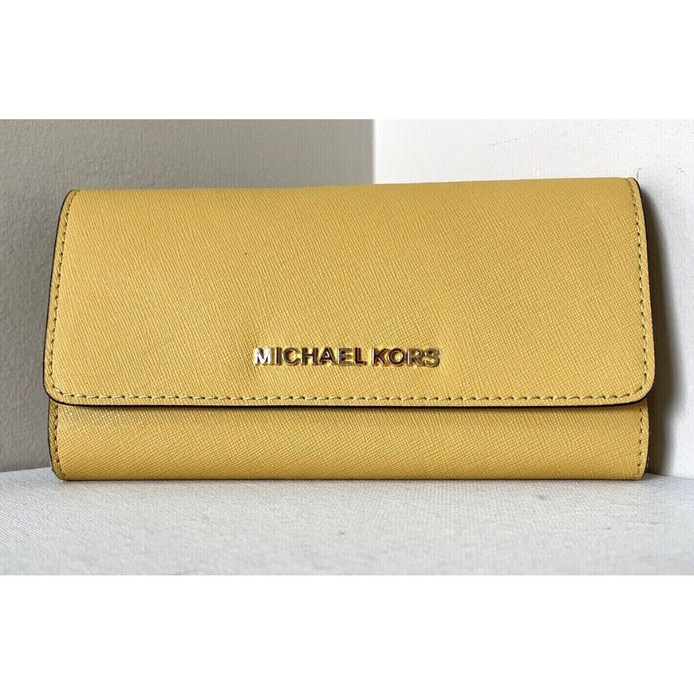 New Michael Kors Jet Set Travel Large Trifold Wallet Leather Dusty Daisy